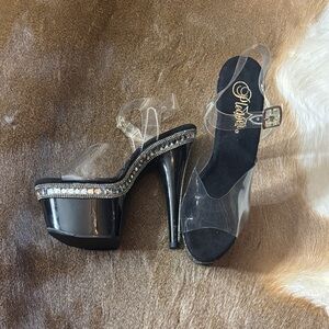 Pleaser Black and Clear Rhinestone Heels